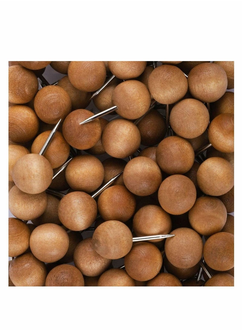Excefore - Wooden Push Pins, Walnut, 100pcs Wood Thumb Tacks Decorative for Bulletin Boards, Cork Boards, Foam Boards, Map Photos Calendar and Home Office Craft Projects, Round - Image 1