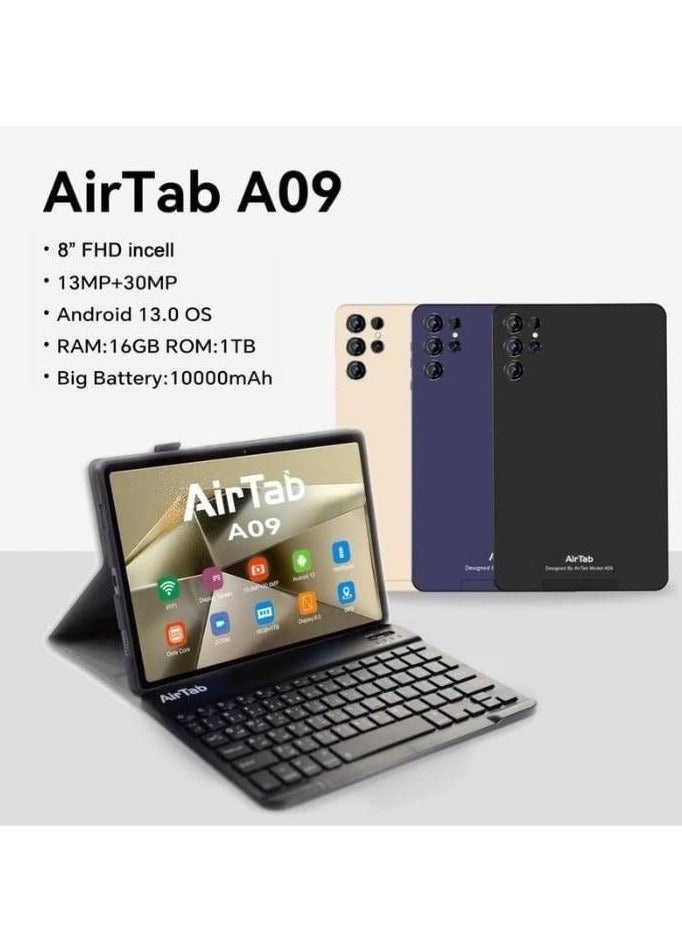 AirTab 8-Inch A09 Smart Android 13 Tablet with 1TB Storage, 16GB RAM, Wi-Fi + LTE, Dual SIM, Quad-Core Processor, Bluetooth, Keyboard Included – Portable Multimedia Device – Blue - Image 2