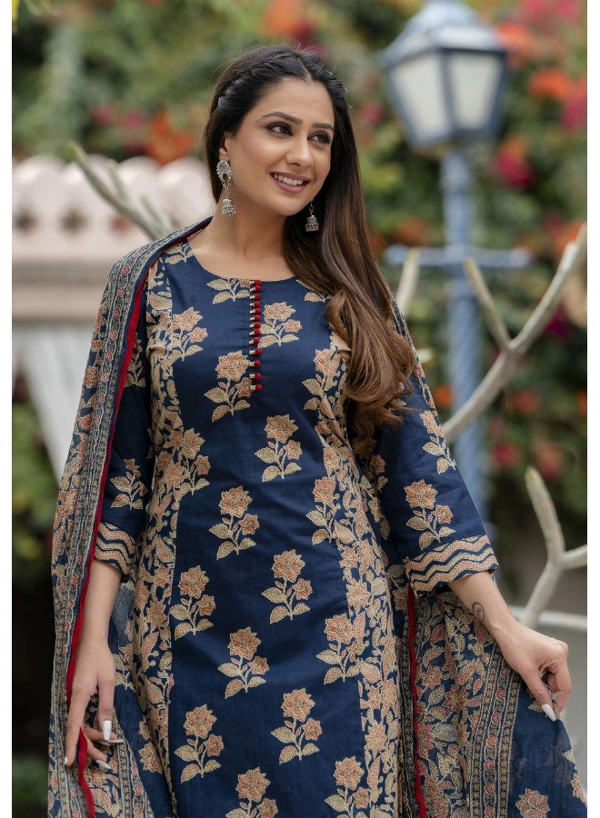 Rangeelo طقم كورتا مزخرف بالأزهار باللون الأزرق للنساء - Image 5