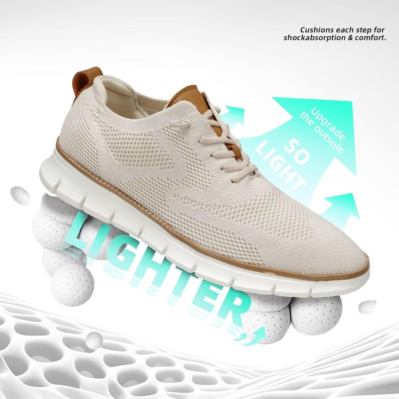 Kvovzo Men's Casual Dress Shoes Fashion Walking Sneakers Mesh Business Oxfords Work Lightweight Soft Sole Beige - Image 4
