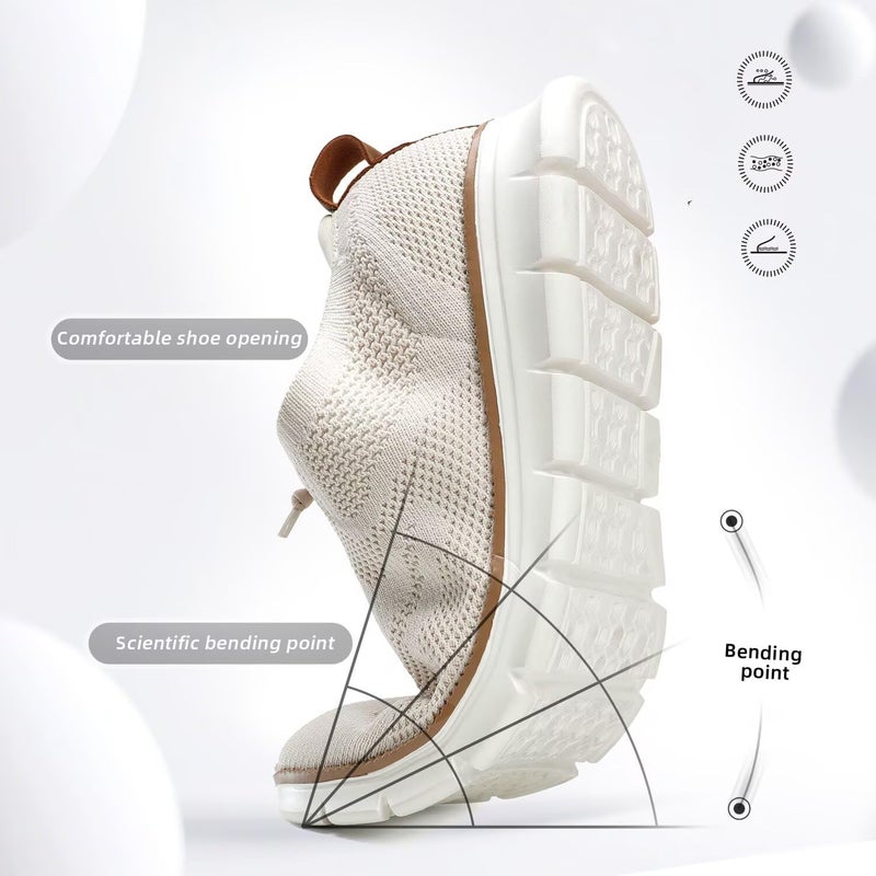 Kvovzo Men's Casual Dress Shoes Fashion Walking Sneakers Mesh Business Oxfords Work Lightweight Soft Sole Beige - Image 3