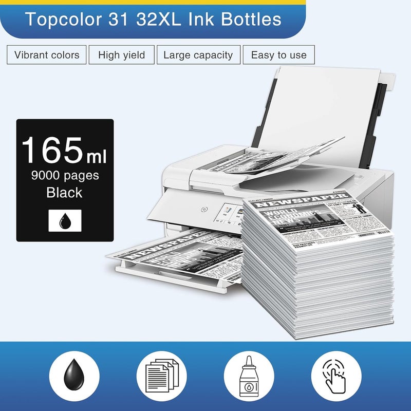 تور كولور مجموعة زجاجات حبر 31 32XL بديلة متوافقة مع HP 31 32XL، متوافقة مع إعادة تعبئة حبر HP Smart-Tank 7301 7602 5101 7001 6001، Smart-Tank Plus 651 551 455 457 450 طابعة متعددة الاستخدامات - أسود 2 قطعة - Image 4
