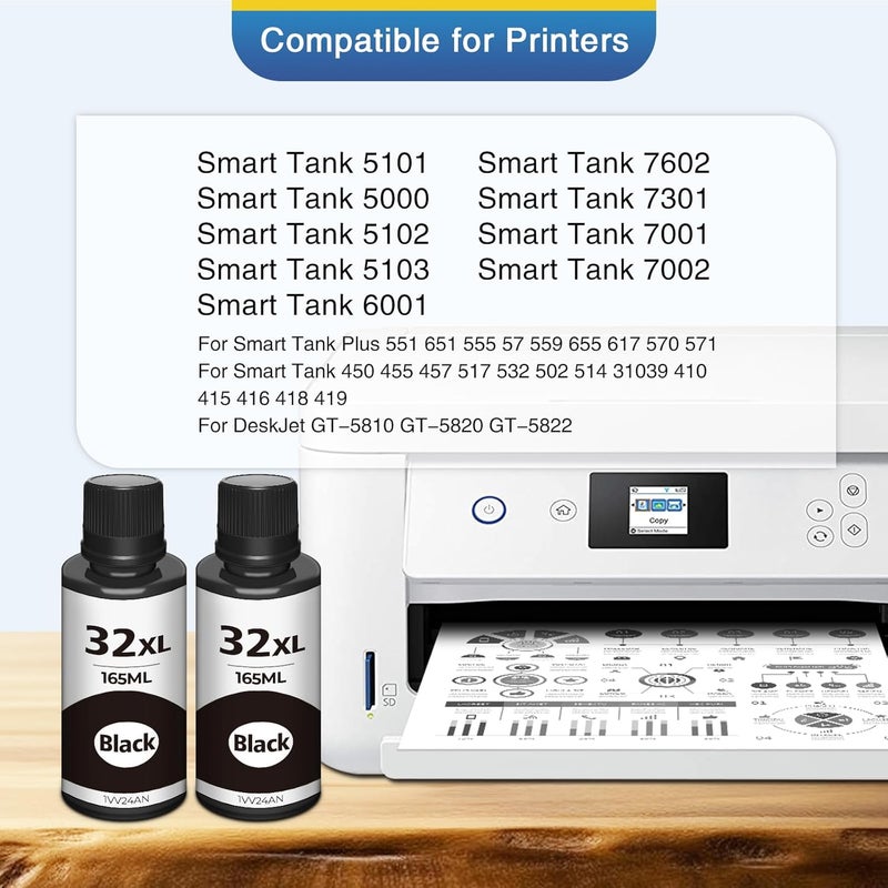 تور كولور مجموعة زجاجات حبر 31 32XL بديلة متوافقة مع HP 31 32XL، متوافقة مع إعادة تعبئة حبر HP Smart-Tank 7301 7602 5101 7001 6001، Smart-Tank Plus 651 551 455 457 450 طابعة متعددة الاستخدامات - أسود 2 قطعة - Image 2