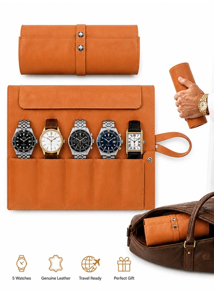 GD PU Leather Watch Pouch Watch Storage Bag Watch Case with 5-Slot - Portable Travel Handmade Canvas Watch Case Watch Organizer Watch Carrying Case for Home Storage Daily Commute Business Trips and Weekend Getaways - Image 1