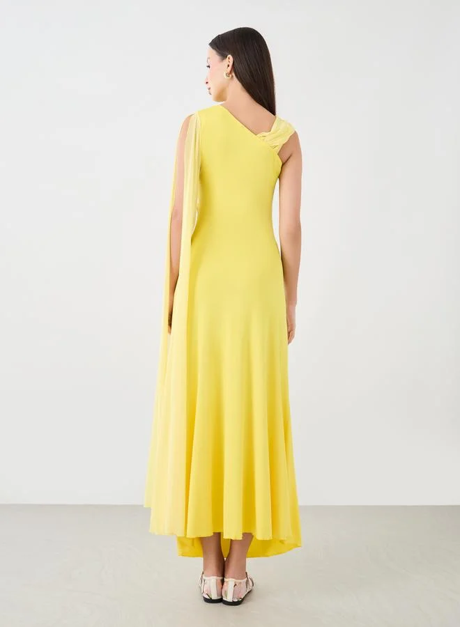 Take Two Take Two Solid One Cape Sleeve Bodycon Maxi Dress