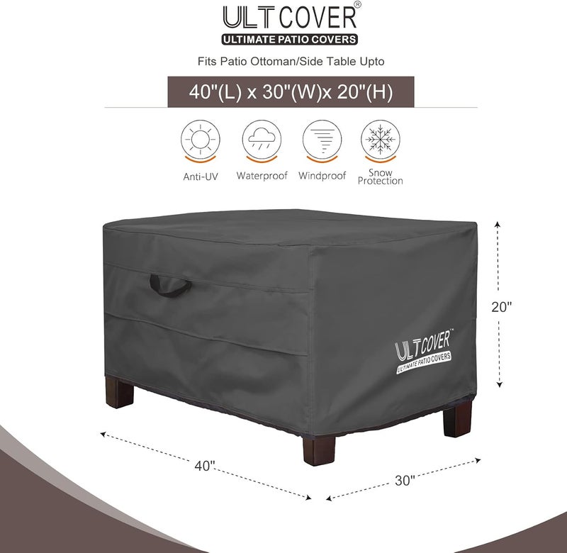 ULTCOVER غطاء مقاوم للماء لأريكة الحديقة، مستطيل الشكل، لطاولات جانبية خارجية، أبعاد 40 بوصة طولًا × 30 بوصة عرضًا × 20 بوصة ارتفاعًا، لون أسود - Image 2