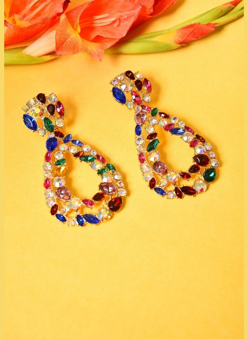 SOHI Gold Plated Designer Stone Drop Earring