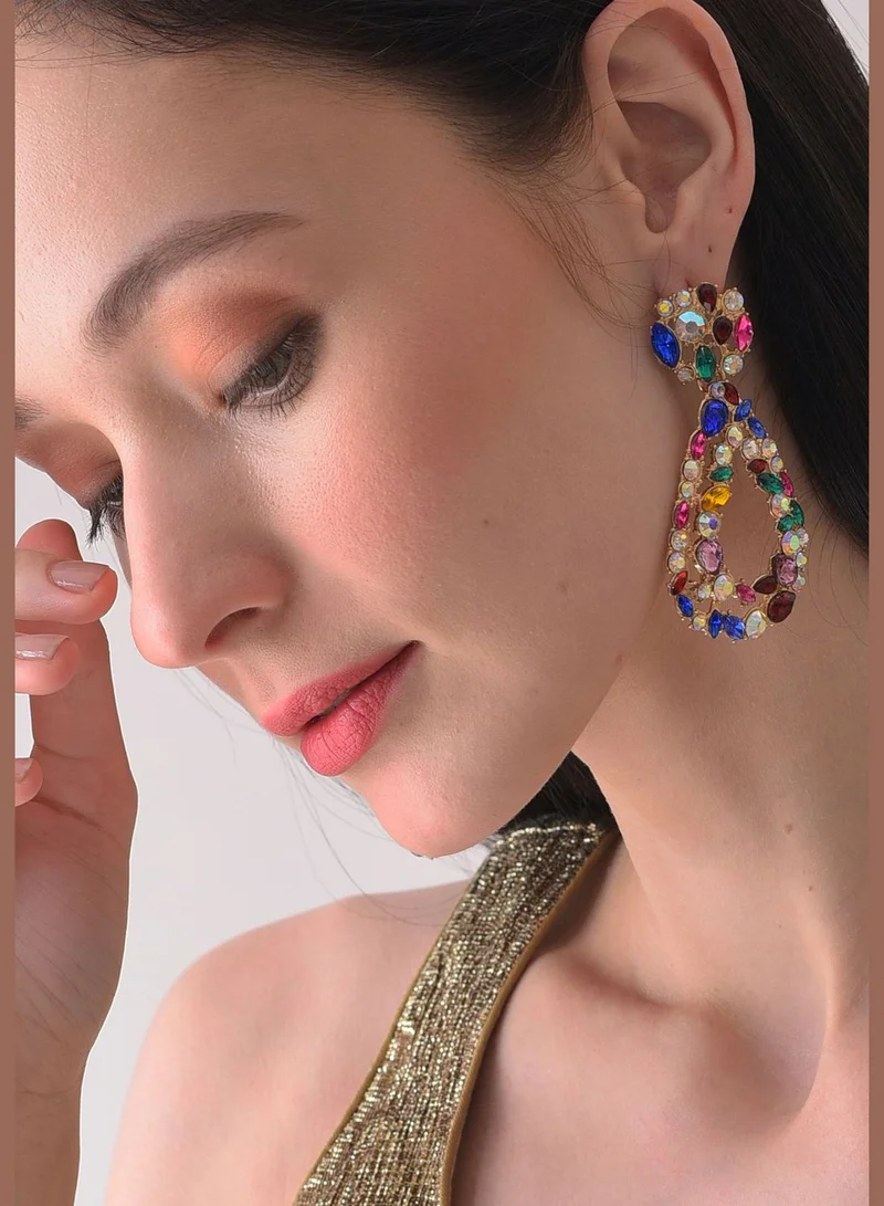 SOHI Gold Plated Designer Stone Drop Earring