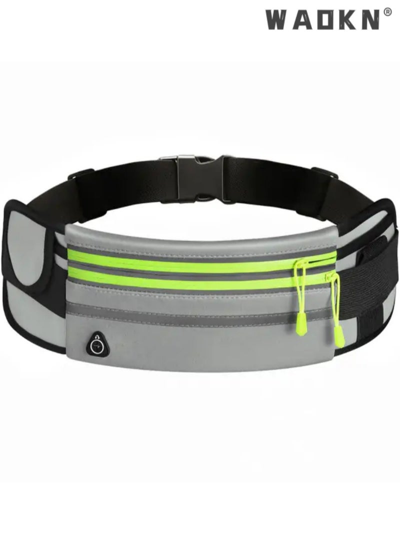 WAOKN Running Belt Waist Packs, Workout Fanny Pack, Workout Belt Sport Waist Pack for Women Men, Adjustable Waistband Bag,Unisex Sports Running Fitness Waterproof Waist Bag Cycling Close-fitting Large-capacity Bag with Earphone Slot Can Carry Water Bottle,Grey  - Image 1