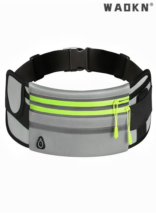 WAOKN Running Belt Waist Packs, Workout Fanny Pack, Workout Belt Sport Waist Pack for Women Men, Adjustable Waistband Bag,Unisex Sports Running Fitness Waterproof Waist Bag Cycling Close-fitting Large-capacity Bag with Earphone Slot Can Carry Water Bottle,Grey  - Image 2