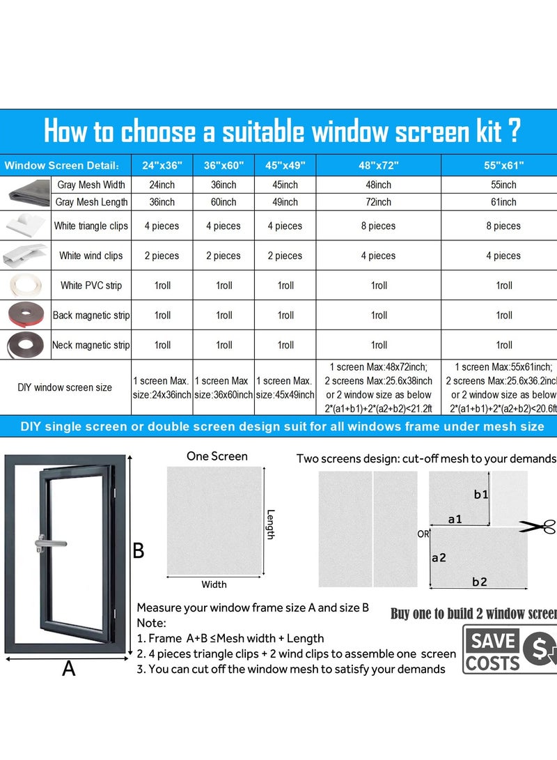 SOLARAE Magnetic Window Screen Adjustable DIY Window Net Fiberglass Fine Mesh Screen Protector Fits Max 23.6‚Äù x 47.2‚Äù White Window Frames with Grey Mesh(60cmx120cm) - Image 5