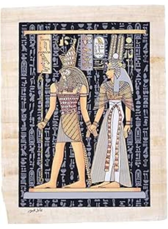 Ancient Egyptian papyrus 30 x 40cm Glow in the Dark of God Horus Leading Queen Nefertari into the afterlife- - made in Egypt with authentic papyrus leaves. 