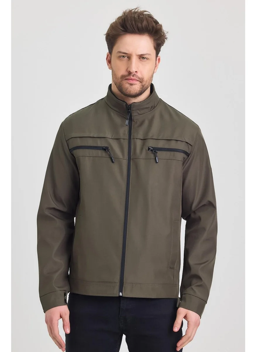 Sivaist Green Men's Cotton Polyester Blend Double Chest Zippered Water and Windproof Seasonal & Summer Coat