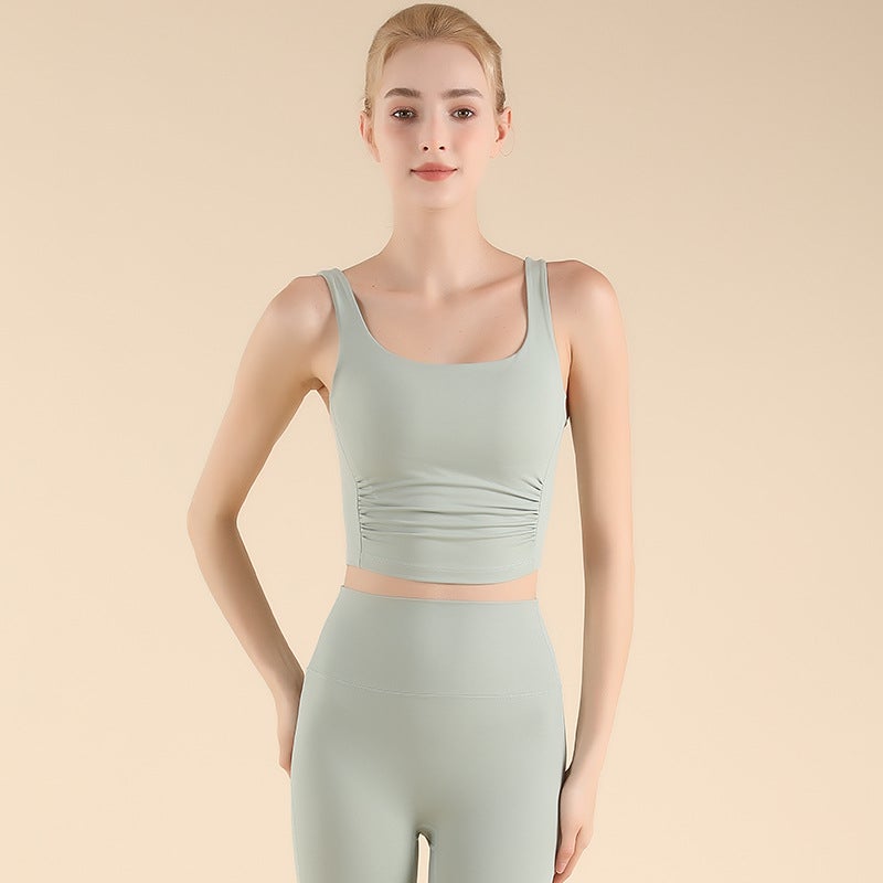 New Widened Shoulder Straps Push-Up Sports Bra For Women With Beautiful Back Running Yoga Clothes Side Waist Pleated Fitness Yoga Vest - Image 5