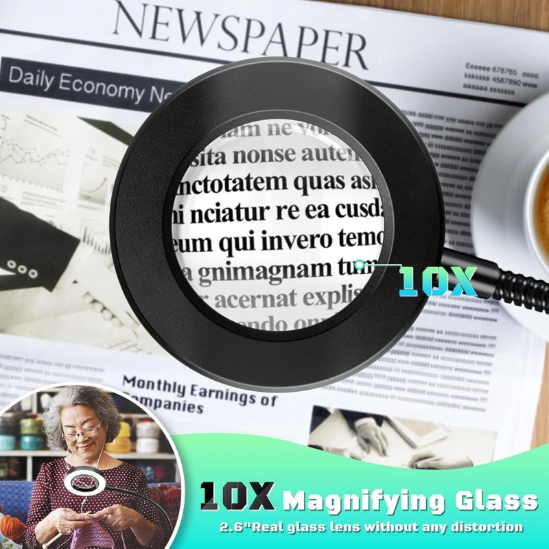 Clip-On Magnifying Glass With Light - 3 Dimming Levels High-Definition Magnification Hands-Free Magnifier for Desktop Reading DIY Repair Craft Precision Work - Image 2