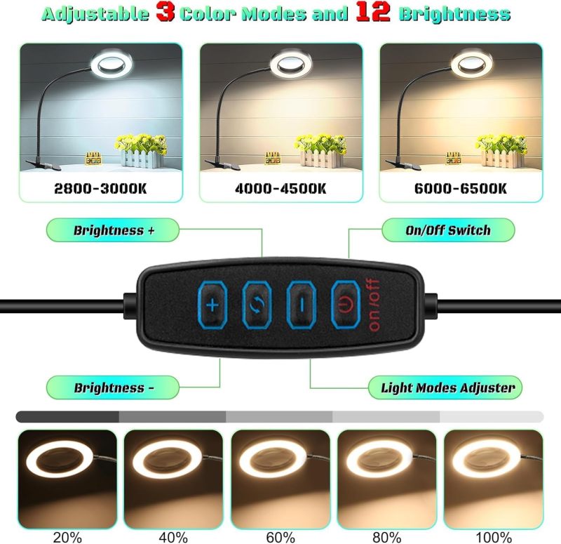 Clip-On Magnifying Glass With Light - 3 Dimming Levels High-Definition Magnification Hands-Free Magnifier for Desktop Reading DIY Repair Craft Precision Work - Image 3