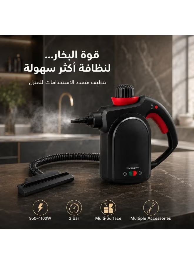 ARSHIA SC050-3949 Portable Steam Cleaner, 950–1100W, 3 Bar Steam Pressure, with Hose, Nozzles and Multiple Brushes for Cleaning Kitchens, Bathrooms, Floors, Windows and Upholstery - Image 2