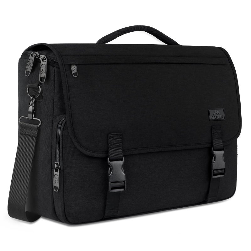 MATEIN Messenger Bag for Men, Teen School Bag Lightweight 17.3 inch Laptop Briefcase, Large Crossbody College Satchel Computer Work Office Case with Shoulder Strap, College Student Gifts, Black - Image 1