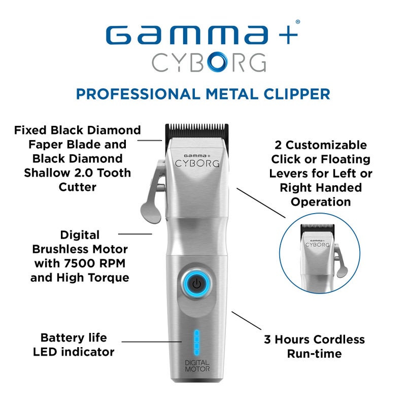 Gamma مقص شعر احترافي لاسلكي معدني من GAMMA+ Cyborg بتصميم مريح مع محرك رقمي بدون فرشاة - Image 4