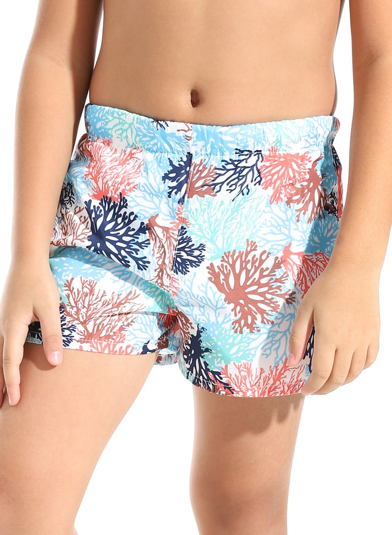 Andora Printed Boys Swimsuit with Elastic Waist - Orange & Blue_Multicolour - Image 1