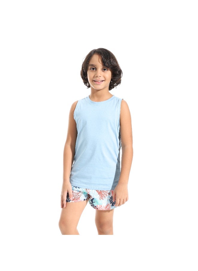 Andora Printed Boys Swimsuit with Elastic Waist - Orange & Blue_Multicolour - Image 5