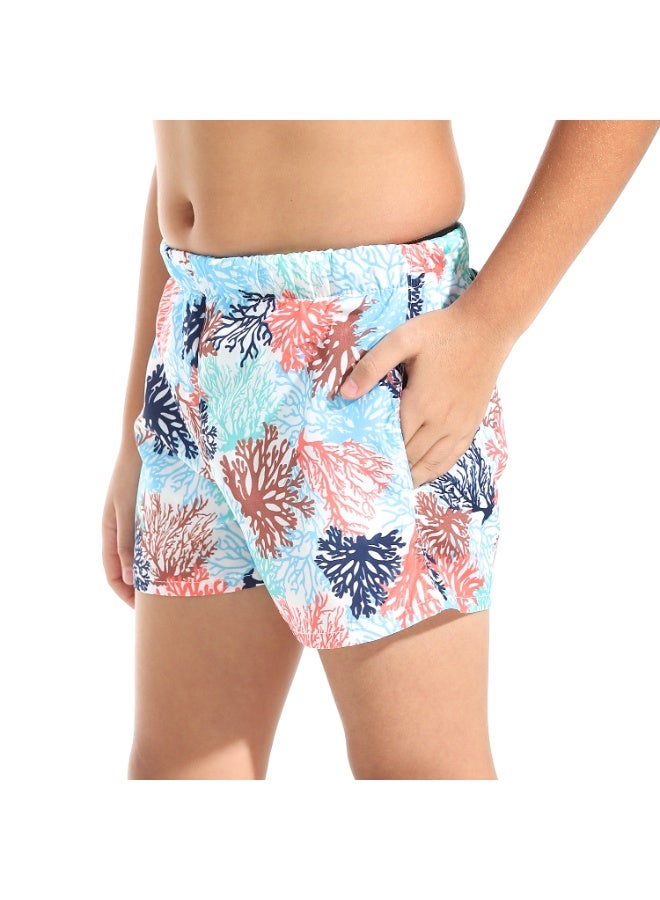 Andora Printed Boys Swimsuit with Elastic Waist - Orange & Blue_Multicolour - Image 3