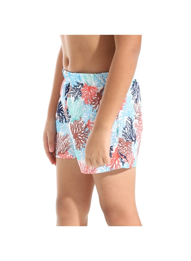 Andora Printed Boys Swimsuit with Elastic Waist - Orange & Blue_Multicolour - Image 4