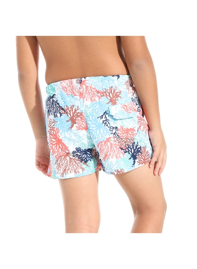 Andora Printed Boys Swimsuit with Elastic Waist - Orange & Blue_Multicolour - Image 2