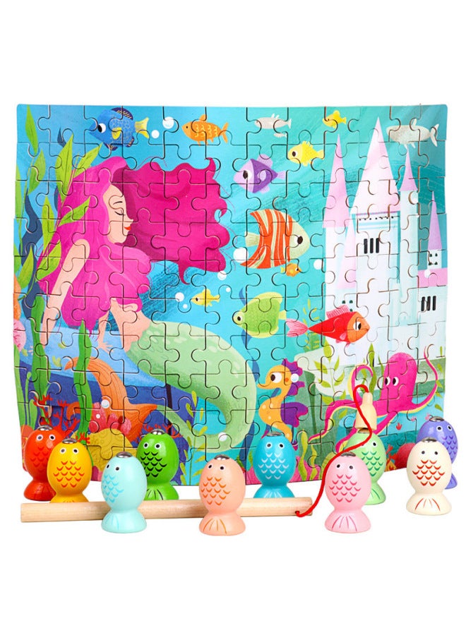 Beauenty Two-in-one Jigsaw Puzzle Magnetic Three-dimensional Fishing Children's Intelligence Assembled Board Game Baby Enlightenment Early Education Wooden Toys-Color:Two-in-one Puzzle Fishing-BTE  - Image 5