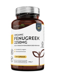 Nutravita Organic Fenugreek Capsules 2250mg Per Dose 240 Capsules 100 percent Pure Fenugreek Powder Soil Association Certified Vegan Fenu Greek Supplement for Women and Men Made in The UK by Nutravita  - Image 1