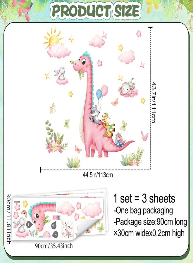 RAINBOW WSK Large Dinosaur Wall Decals Pink Dino Wall Stickers for Baby Girls Room Removable Jungle Animal Dino Wall Mural with Cloud Plants Kids Toddler Nursery Bedroom Decor B15502 - Image 4