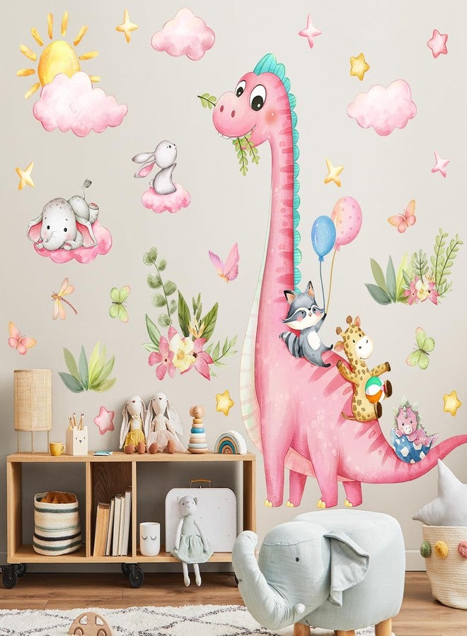 RAINBOW WSK Large Dinosaur Wall Decals Pink Dino Wall Stickers for Baby Girls Room Removable Jungle Animal Dino Wall Mural with Cloud Plants Kids Toddler Nursery Bedroom Decor B15502 - Image 5