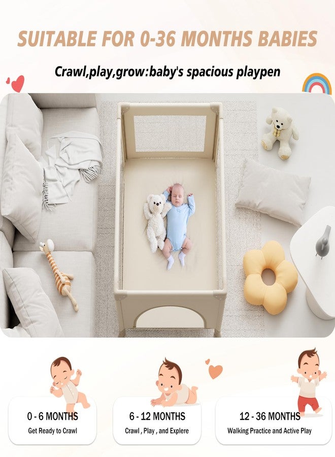 Trimigo Baby Playard, Portable Travel Crib,Baby Playpen - Baby Safe Folding Travel Bed w/Mattress, Breathable Mesh | Compact Lightweight Baby Bed for Babies & Toddlers (Khaki) - Image 3