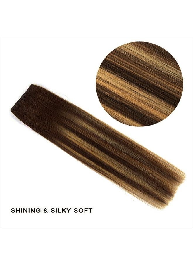 Winsky - 14" Clip in Hair Extensions Balayage Human Hair for Women - 4pieces Silky Straight Chocolate Brown to Honey Blonde Highlight Brown Ombre Hair 50grams #(4T27) P4 Color - Image 1