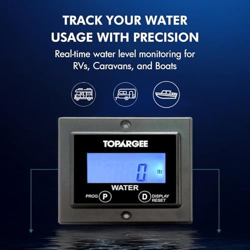 Topargee Flush Mount Water Tank Gauge - Real-Time RV, Caravan & Boat Accessory Water Level Monitor - Accurate Flow Meter (Liter/Gallon) - Backlit LCD Display - Easy Install, No Tank Insertion Required - Image 2