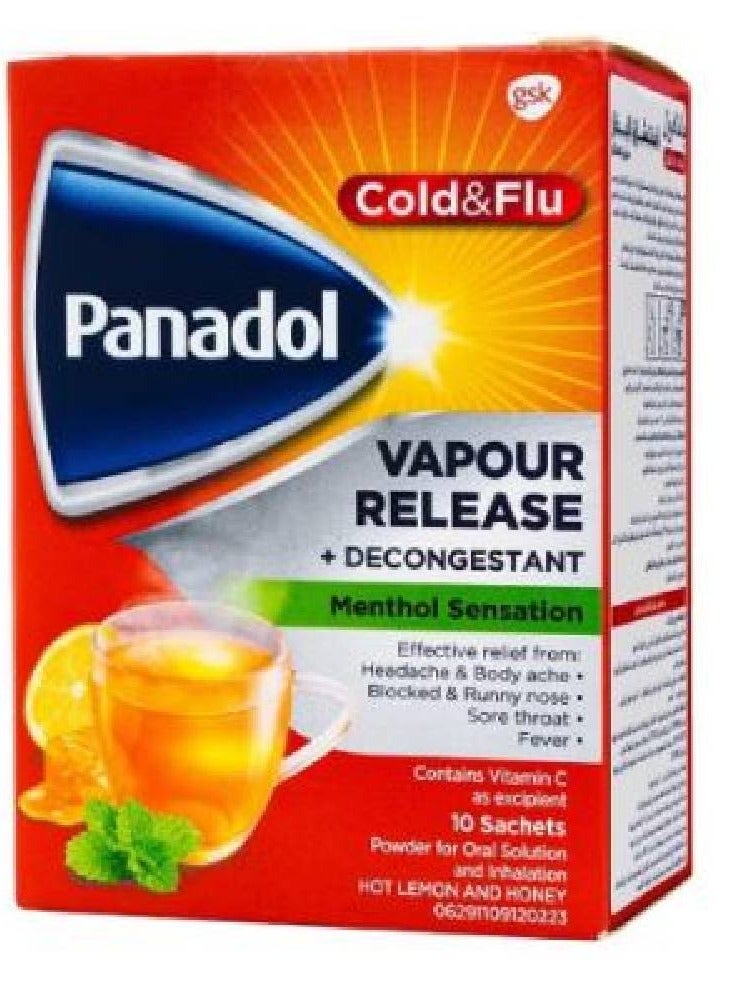 Panadol Cold And Flu Vapour Release Lemon And Honey, 10 Sachets 