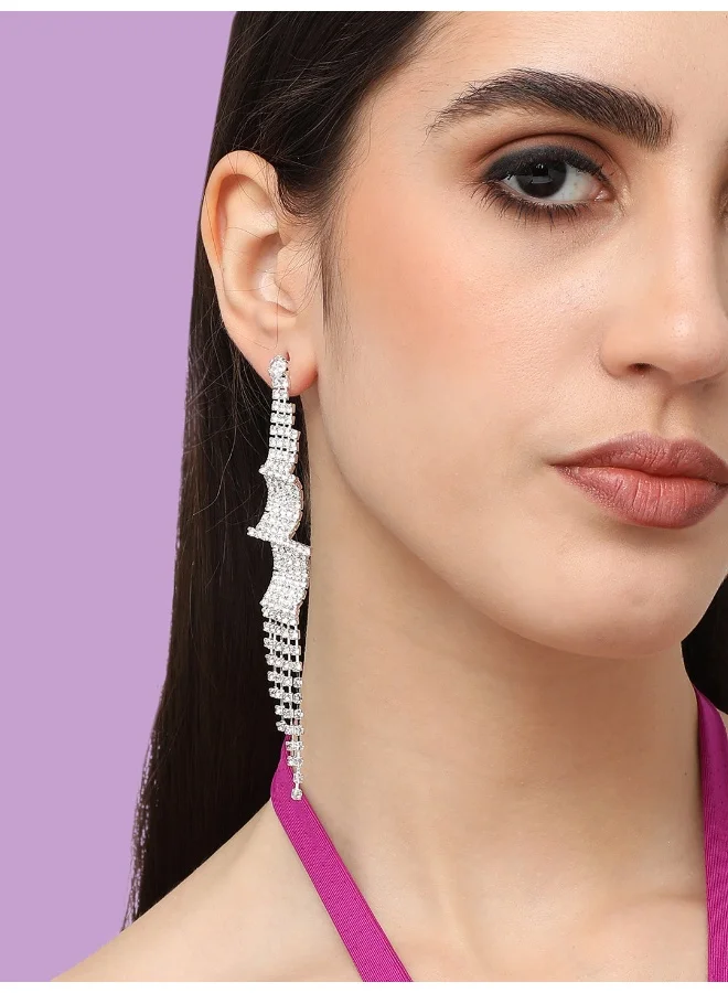 سوهي قرط متدلي للحفلات مصنوع من الفضة ومطلي بالفضة