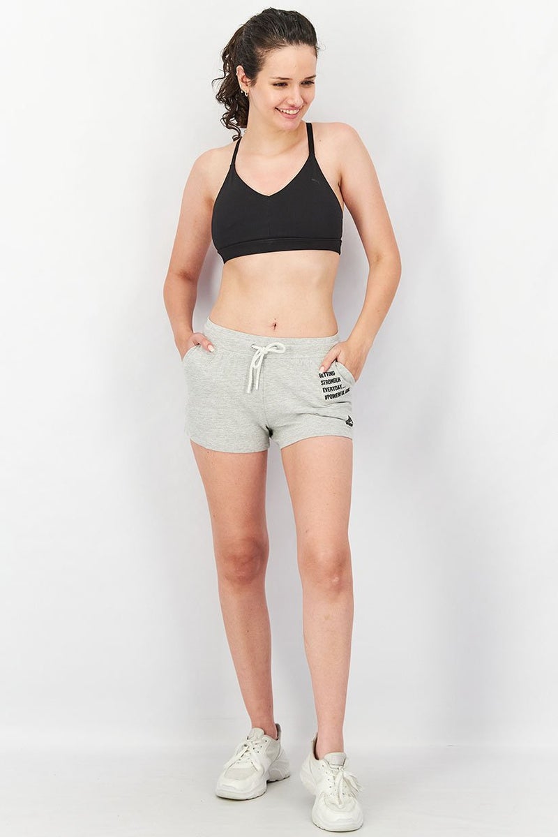 RBX Women Sportswear Fit Heather Drawstring Shorts, Grey - Image 3