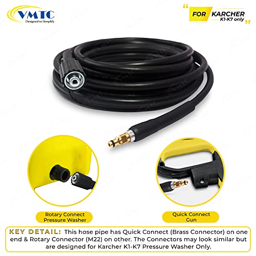 VMTC Hose Pipe (K-Quick Connect—M22 Connect) Compatible with Karcher Pressure Washer K1-K7 High-Pressure Car Washer Accessory (10 Metre) - Image 3