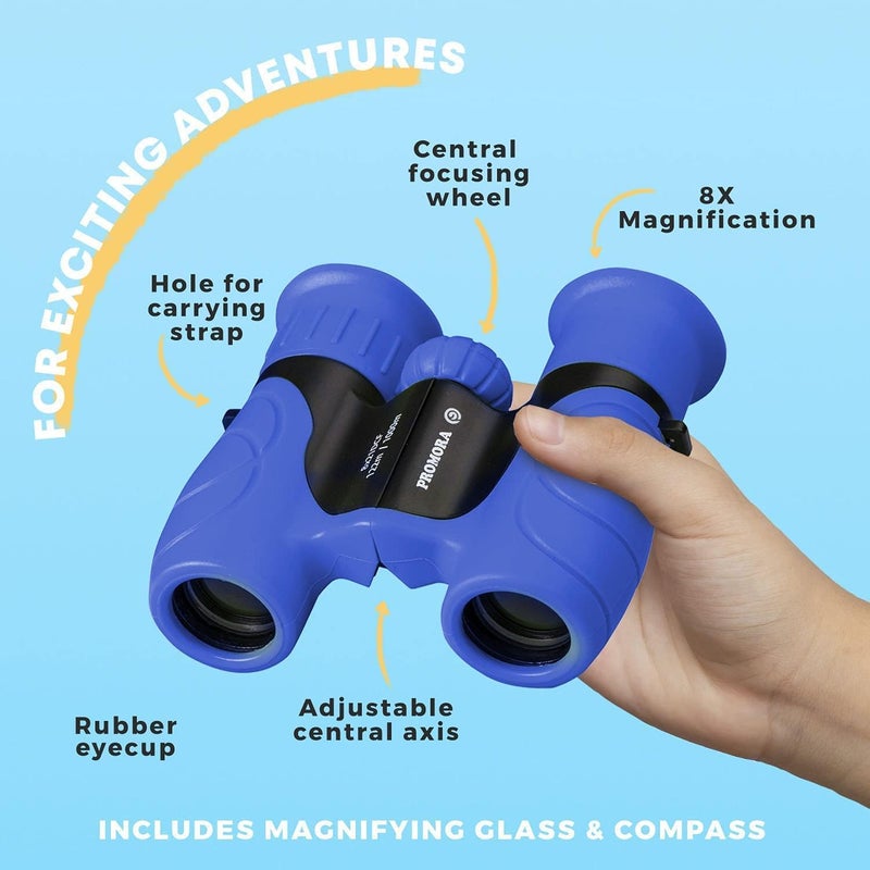 Promora Binoculars for Kids – Perfect Toy for Little Boys and Girls – Extensive Set Incl. Magnifying Glass & Compass – Powerful Magnification 8X21 – 3 to 12 Year Old Kids for Toddler - Image 3
