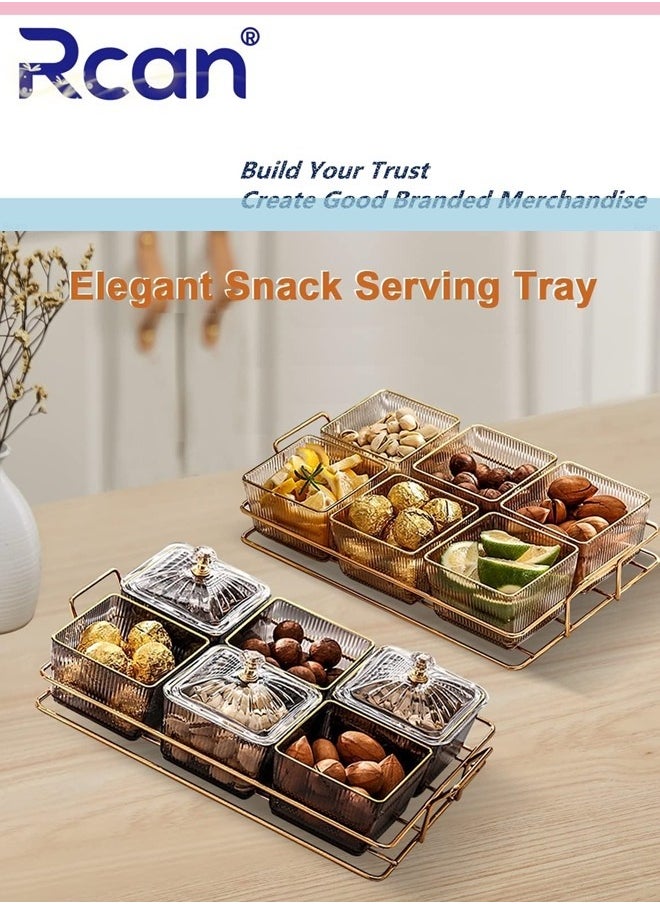 Rcan - Snack Serving Tray with Lid 6 Clear Candy and Nut Serving Container set with Metal Rack Plastic Appetizer Platter Relish Storage Organizer Plate Food Display Bowls for Vegetables Candy Fruit Dips - Image 1