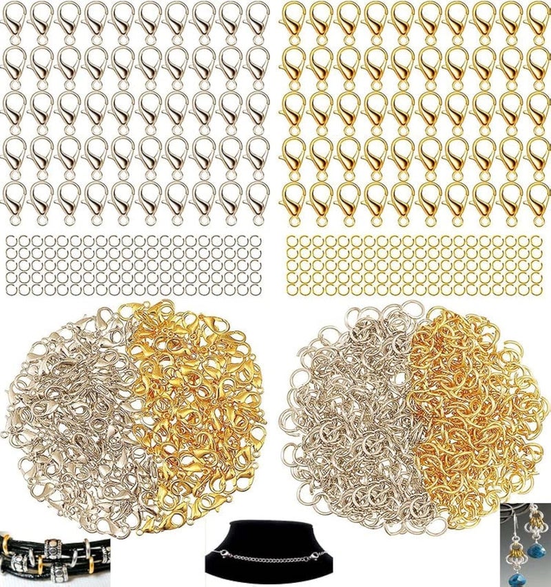 DIY Crafts DIY Crafts 100 Grm, Mix Lot, Hardware Accessories 1000+ Jump Rings & 15 Pcs Lobster Claw Clasps, Open Jump Rings 4mm - 10mm for Jewelry Making Key Rings Neck (100 Grm, Mix Lot)  - Image 1