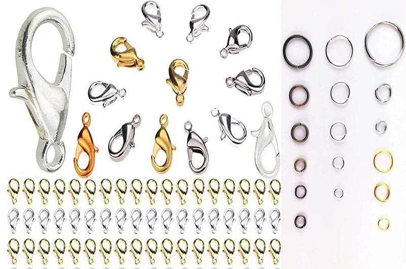 DIY Crafts DIY Crafts 100 Grm, Mix Lot, Hardware Accessories 1000+ Jump Rings & 15 Pcs Lobster Claw Clasps, Open Jump Rings 4mm - 10mm for Jewelry Making Key Rings Neck (100 Grm, Mix Lot)  - Image 2