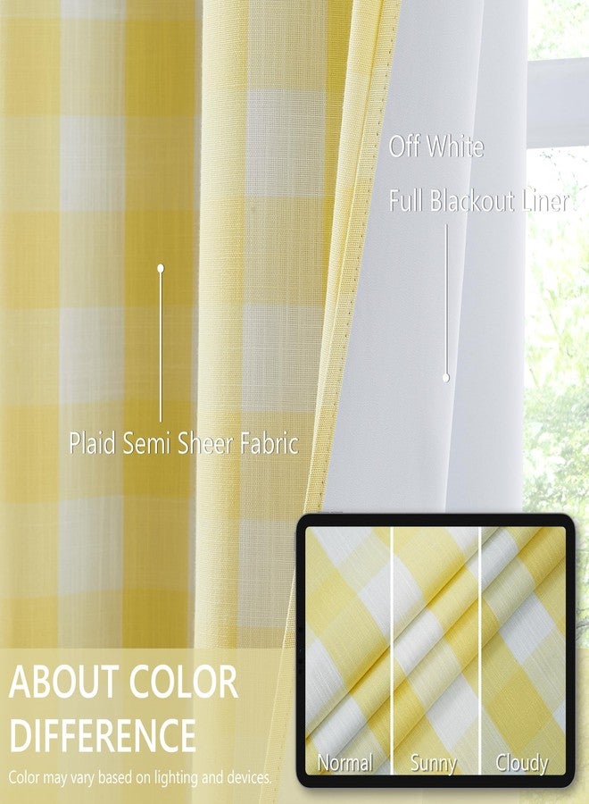 Amzdecor Yellow White Buffalo Plaid Full Blackout Curtains 84 Inch Long for Bedroom Living Room Farmhouse Check Patterned Drapes Thermal Insulated Soundproof Grommet Window Treatment, 2 Panels,40"x84" - Image 4