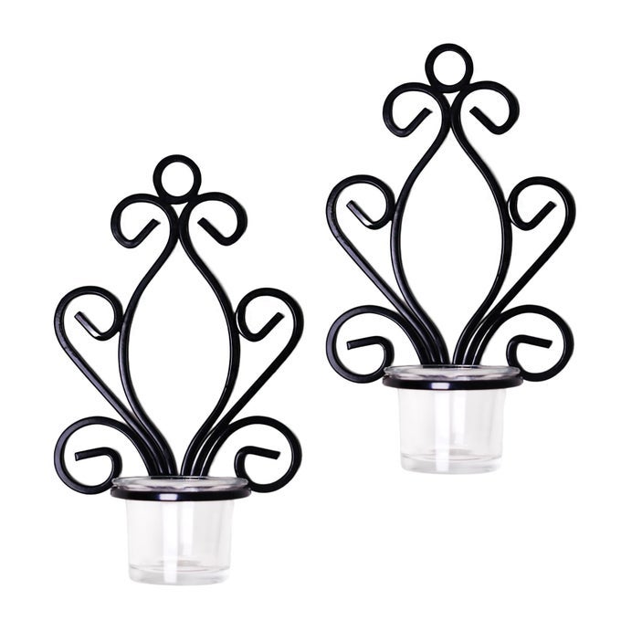 IRON ANGEL WALL SCONCE SET 768 TEA LIGHT CANDLE HOLDERS PAIR OF DECORATIVE IRON SCONCES FOR HOME DECOR ANGEL WING DESIGN SET OF 2