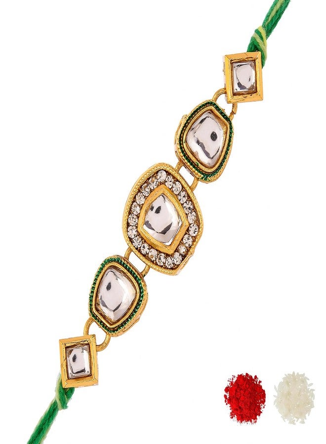 VOYLLA Traditional Motif Faux Kundan Thread Rakhi For Brother|Pack Of 1|Rakhi Special| - Image 1