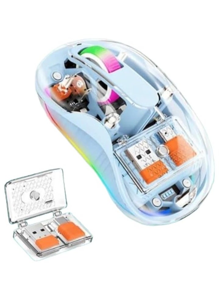 ماركة غير محددة - فأرة Nexahive اللاسلكية الشفافة M333، تصميم صامت، منفذ شحن Type-C، USB، مدى 10 أمتار، BT5.1، 2.4 جيجاهرتز/BT1/BT2 مع مستقبلين، 5V 500mA، DPI قابلة للتعديل (800/1200/1600/2400)، إضاءة RGB. - Image 1