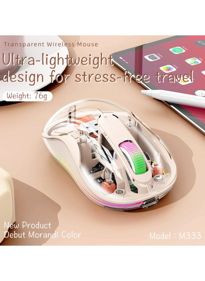 ماركة غير محددة - فأرة Nexahive اللاسلكية الشفافة M333، تصميم صامت، منفذ شحن Type-C، USB، مدى 10 أمتار، BT5.1، 2.4 جيجاهرتز/BT1/BT2 مع مستقبلين، 5V 500mA، DPI قابلة للتعديل (800/1200/1600/2400)، إضاءة RGB. - Image 1