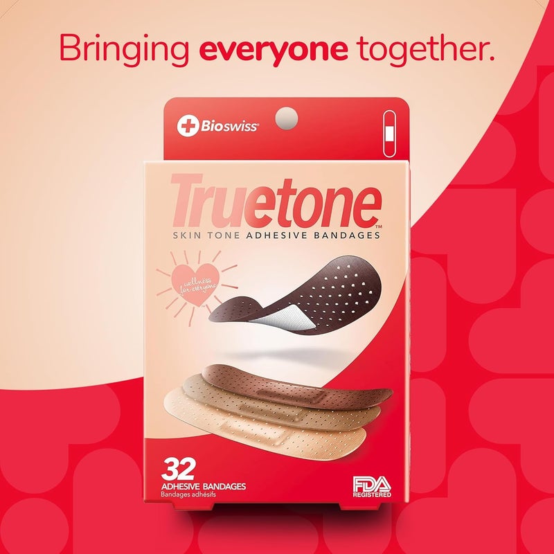 BioSwiss لصقات بيو سويس تروتون لمجموعة ألوان البشرة مع درجات لون البشرة البنية لمطابقة الألوان الحقيقية لضمادات الإسعافات الأولية خالية من اللاتكس شكل قياسي للأطفال والبالغين 32 حزمة - Image 3