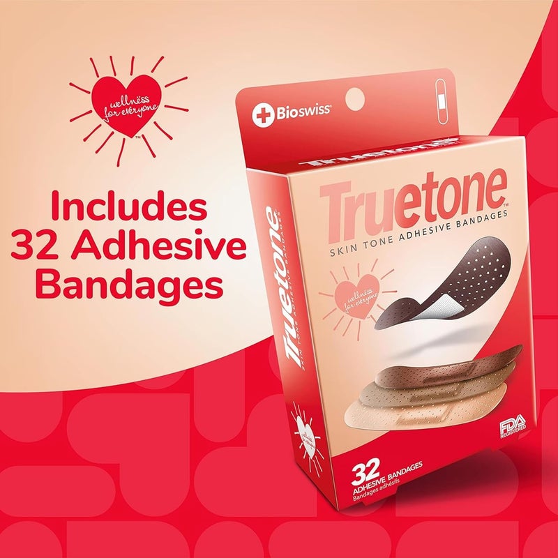 BioSwiss لصقات بيو سويس تروتون لمجموعة ألوان البشرة مع درجات لون البشرة البنية لمطابقة الألوان الحقيقية لضمادات الإسعافات الأولية خالية من اللاتكس شكل قياسي للأطفال والبالغين 32 حزمة - Image 2